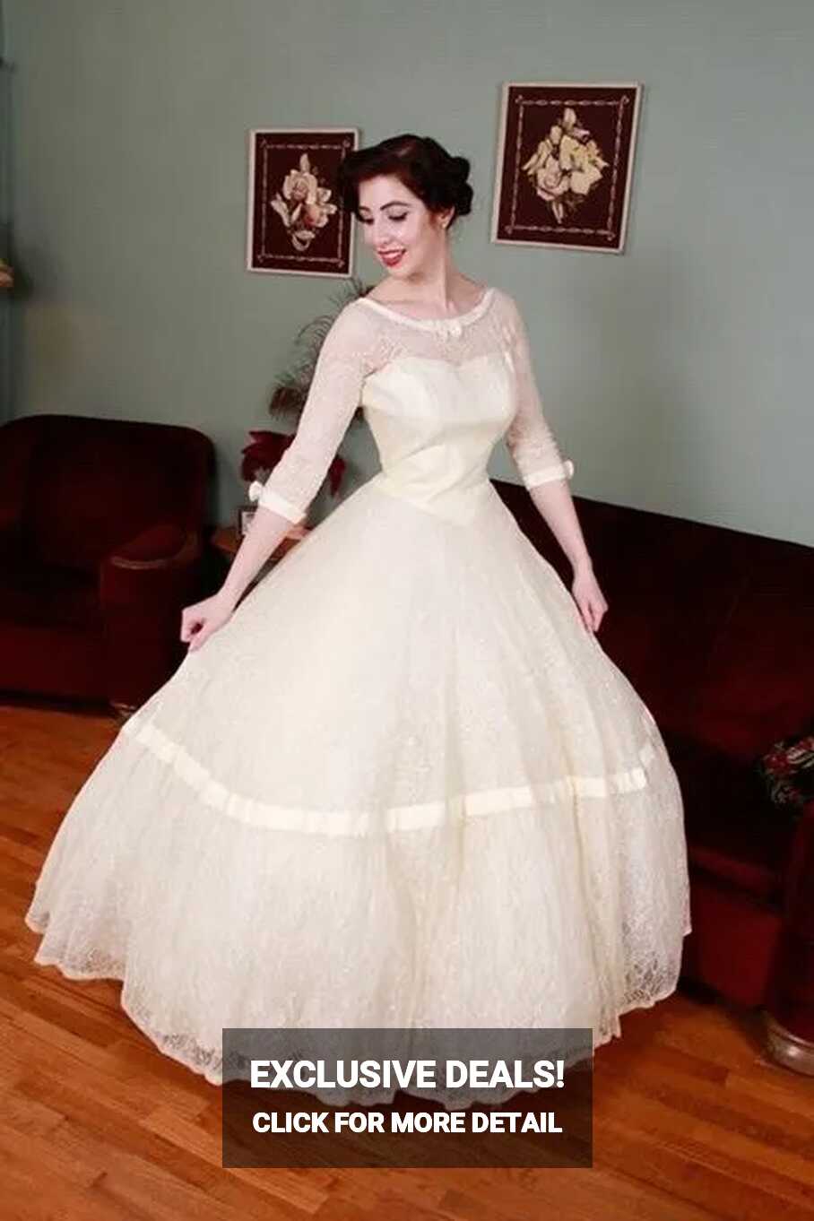 As Is Royal Wedding Gown 1950&#39;s Long Sleeve Lace Vintage Pinup | eBay