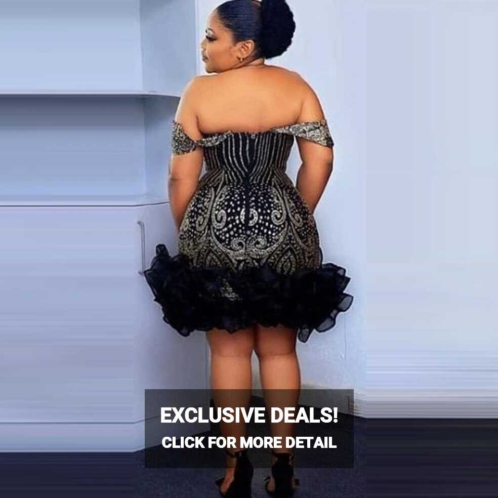 Aso Ebi Black Party Dresses Short Beaded Appliques Tight With ...