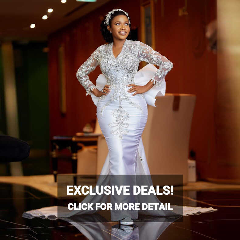 Aso Ebi Style White Wedding Dresses with Detachable Train Luxury ...