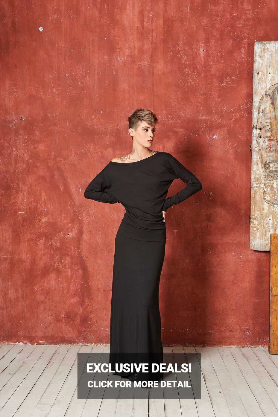 Asymmetric Dress, Long Sleeve Dress, Black Maxi Dress, Trendy Plus ...