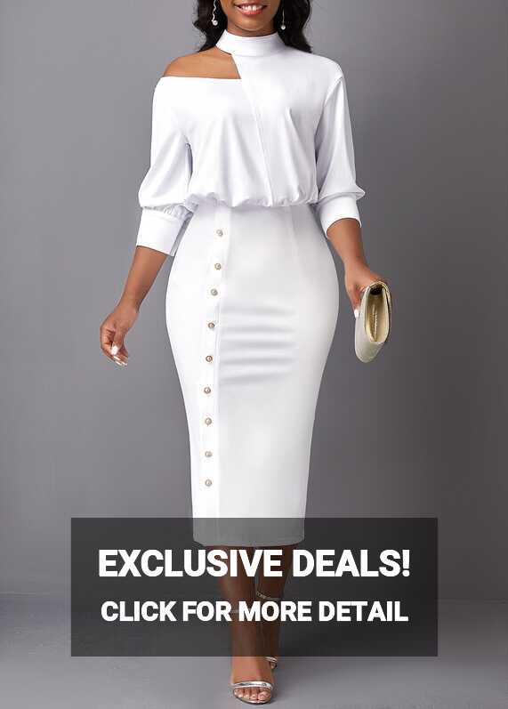 Asymmetry Stand Collar White Bodycon Dress | Rosewe.com - USD $22.98