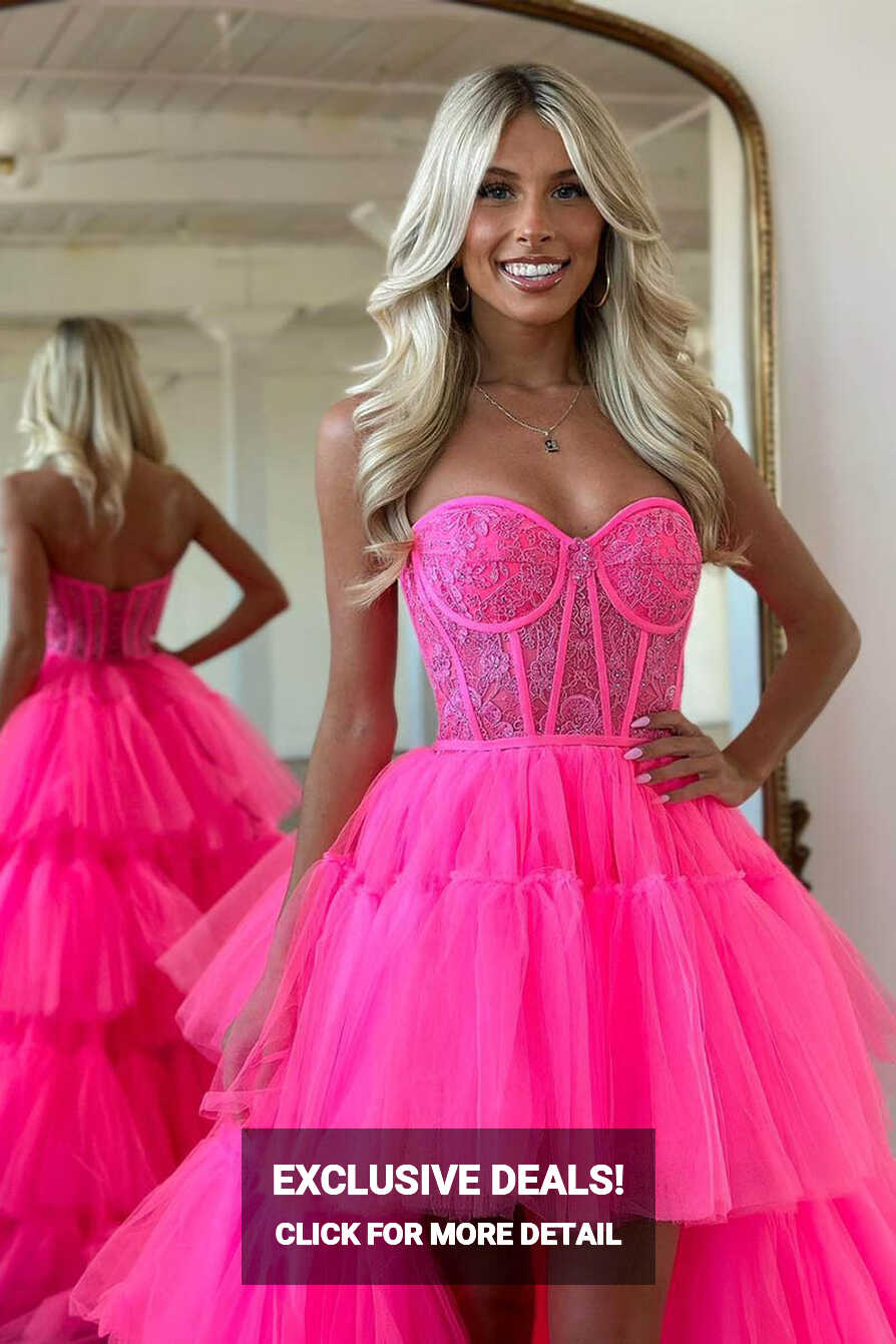 Asymmetry Sweetheart Tulle Pink Cute Homecoming Dress Long Prom ...