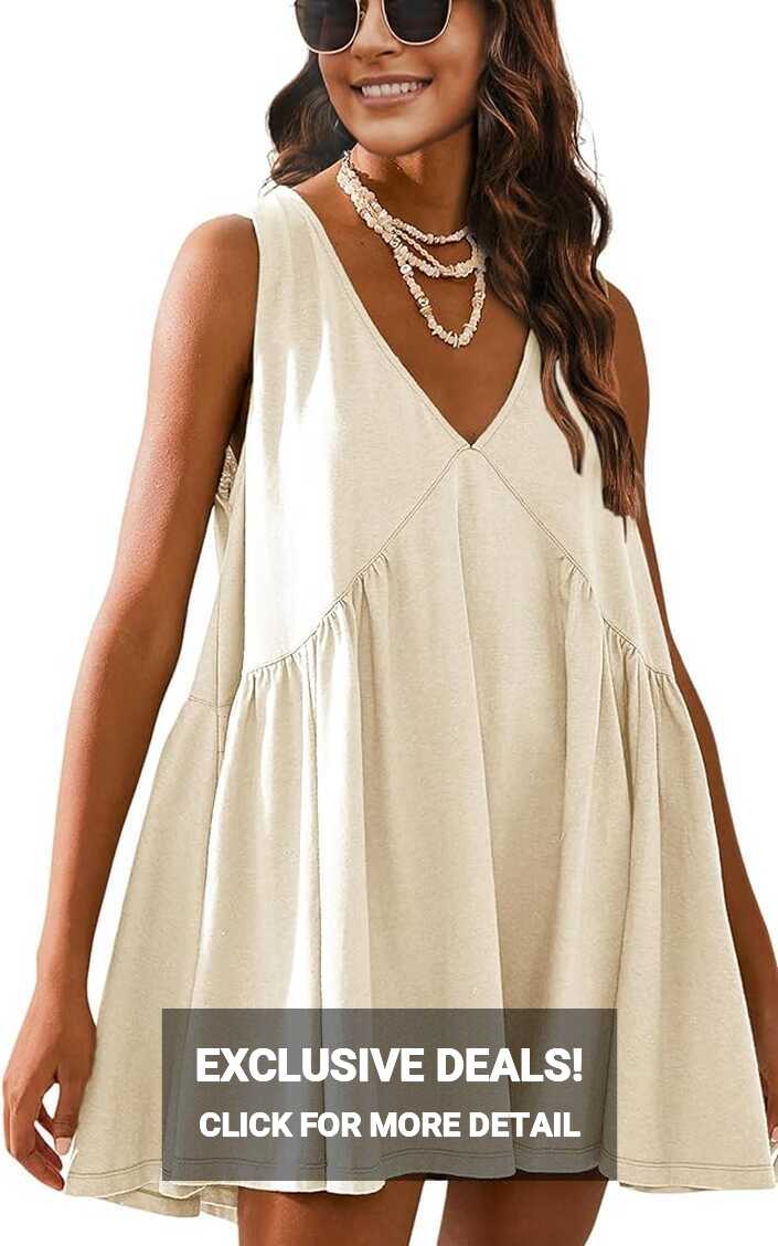 Athlisan Womens Summer Sleeveless Mini Dress Casual Loose V Neck ...