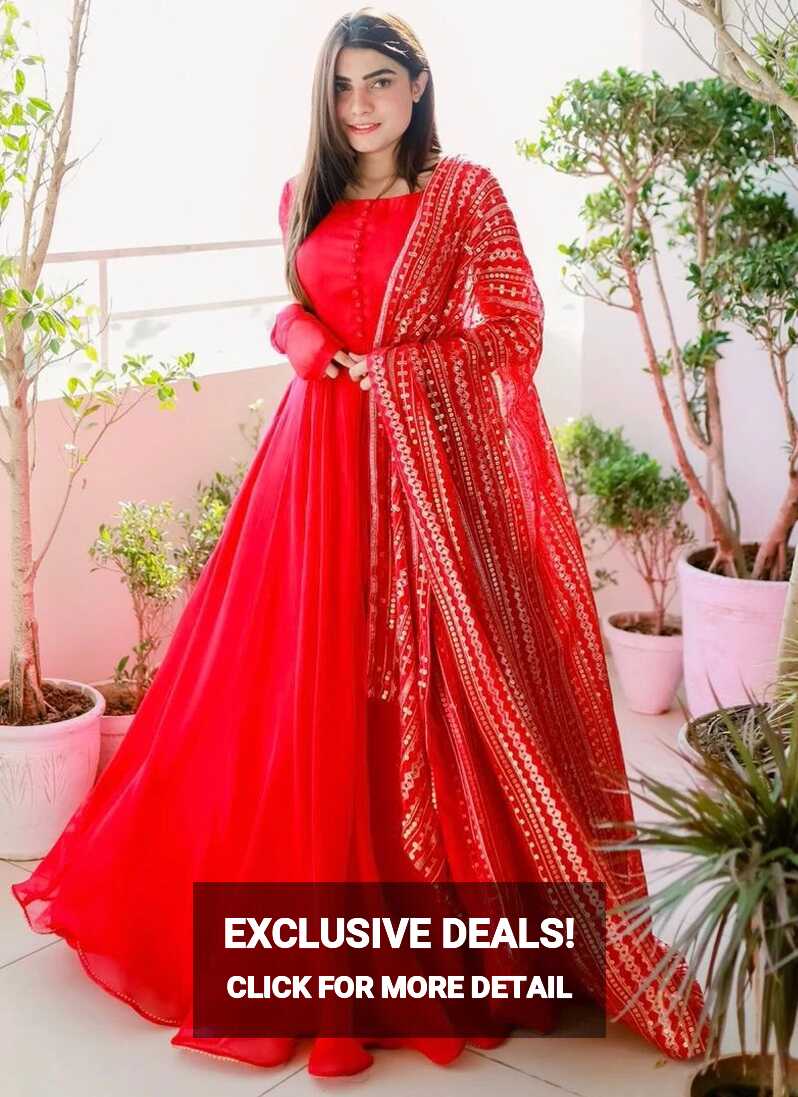 Attractive Party Wear Red Gown With Heavy Dupatta | YOYO Fashion