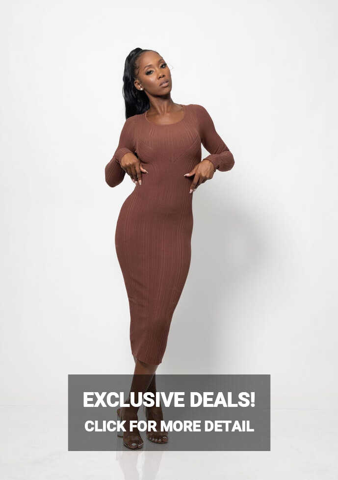 Autumn&#39; Ribbed Knit Midi Dress-Chocolate – Essentials and Lace