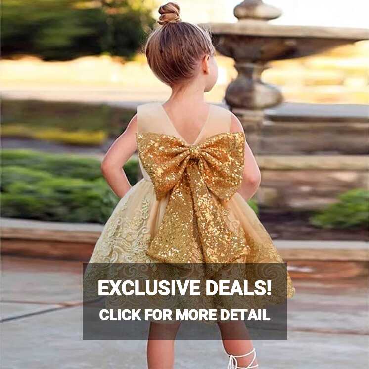 BABY&amp;KIDS - Gold Flower Embroidery 1st Birthday Dress For Baby ...