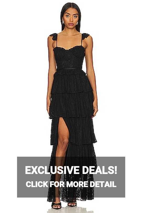 BCBGMAXAZRIA Tiered Ruffle Gown in Black | REVOLVE