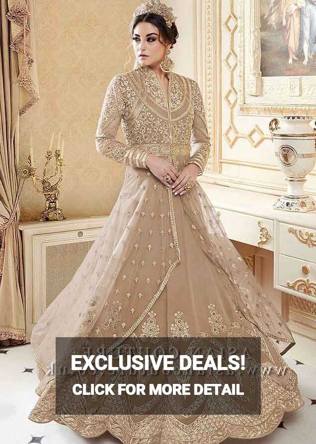 BEIGE INDIAN MAXI EVENING WEDDING DRESS | Asian Party Wear