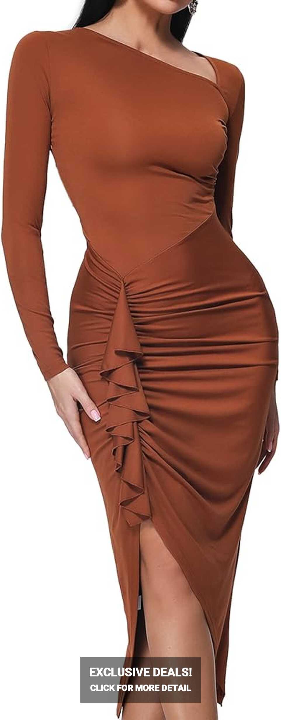 BELLA BARNETT Ruched Midi Dress Classy Bodycon Dresses for Women ...