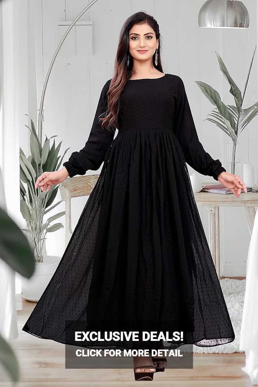 BHAVYATA Maxi Dress Full Stitched Long Black Dress Gown One Piece ...