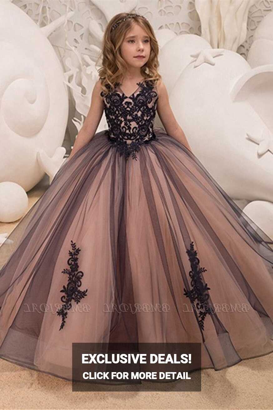 BMbridal Black Lace Princess Ball Gown Flower Girl Dress | BmBridal