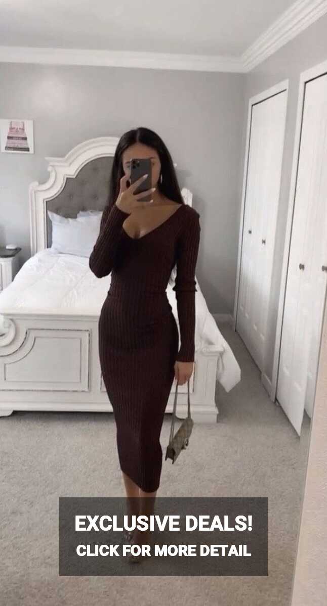 BODYCON MIDI DRESS - Brown / Large