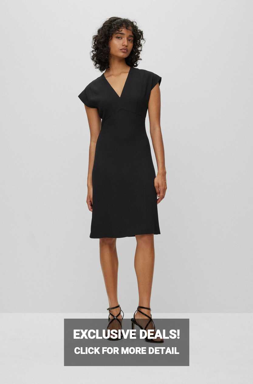 BOSS - Slim-fit V-neck dress with cap sleeves