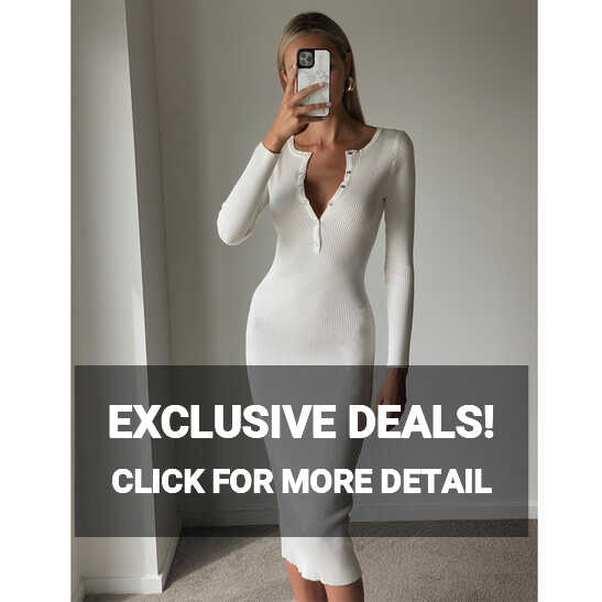 BRENA White Long Sleeve Bodycon Knit Midi Dress – Matea Designs