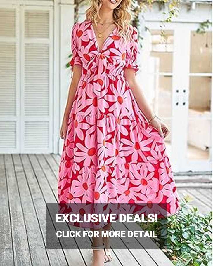 BTFBM Women Boho Floral Maxi Dress Flowy Casual V Neck Cutout ...