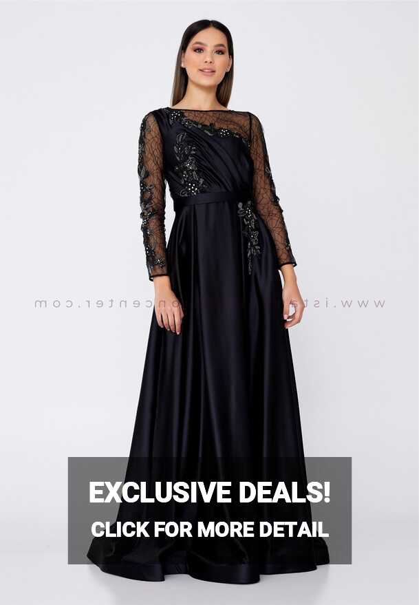 BUQLE DESIGN Long Sleeve Maxi Satin A - Line Regular Black Wedding ...