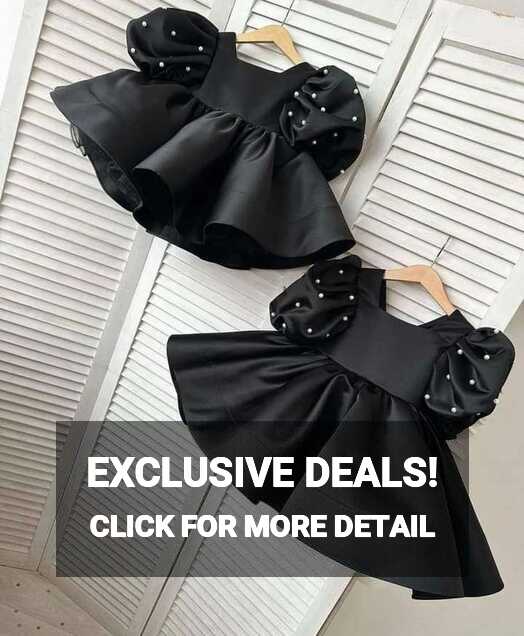 Baby Black Frock With Puffy Pearls Sleeves – Clothing Inn – Baby ...