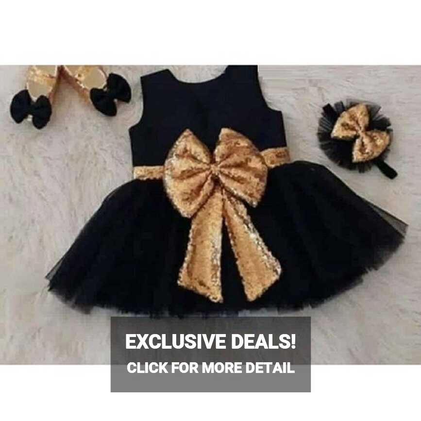 Baby Black Frock with Golden Bow – Clothing Inn – Baby Boutique