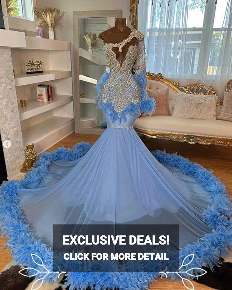 Baby Blue Luxury African Prom Dress for Black Girl 2024 Sparkly ...