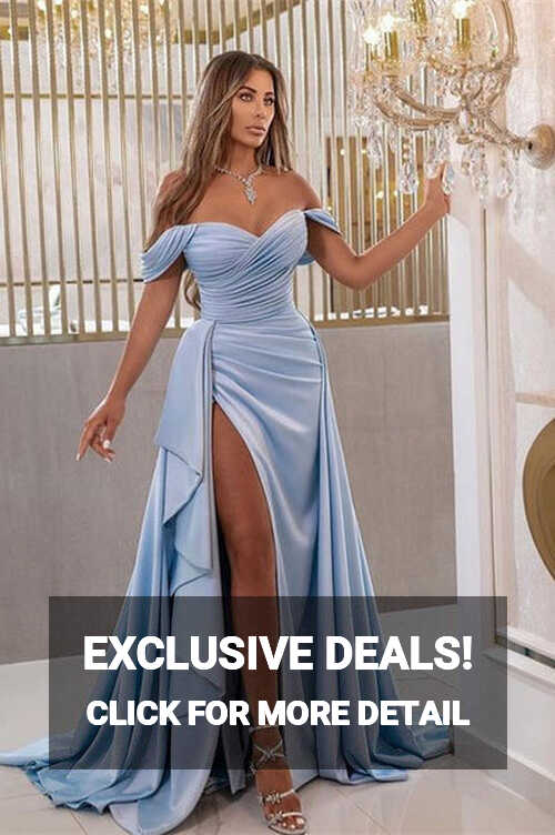 Baby Blue Off-the-Shoulder Mermaid Evening Dress Slit Long With ...