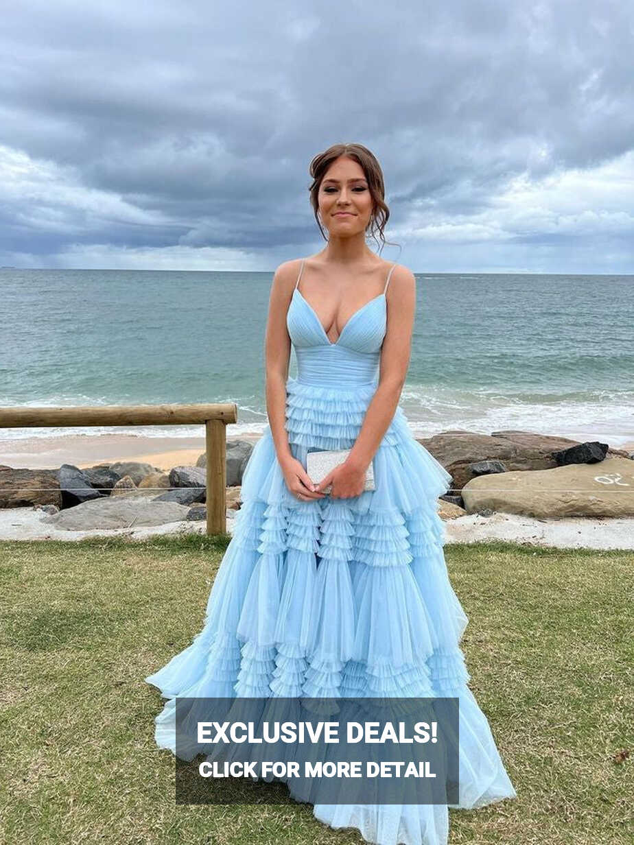 Baby Blue Ruffles Tulle Prom Dresses, A-line Prom Dresses, 2023 ...