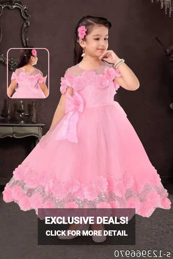 Baby Girl&#39;s Party Wear Frock Sleeveless Net Embroidered Pink ...