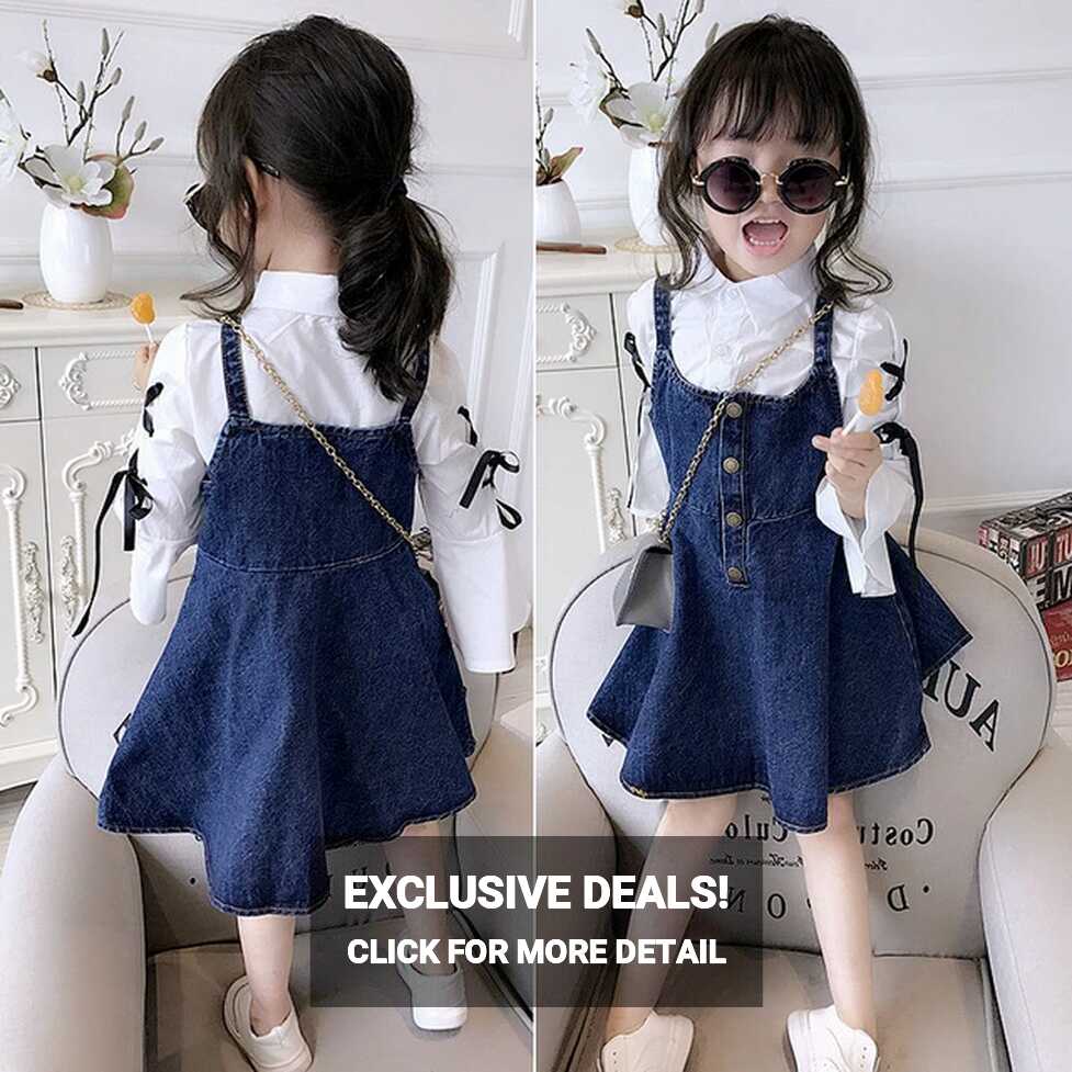 Baby Girl Denim Dress Button Suspender Jeans Dresses Girls Kids ...