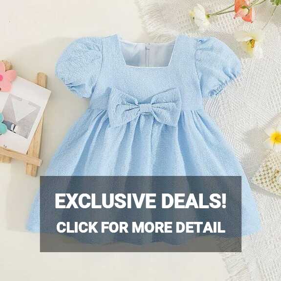 Baby Girl Dress Square Neck Cotton Plain Color Princess Dress ...