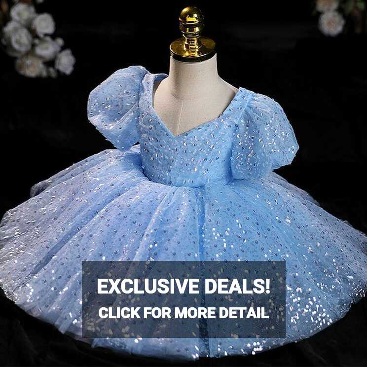 Baby Girl Dress Toddler Ball Gowns Puff Sleeves Formal Sequin ...