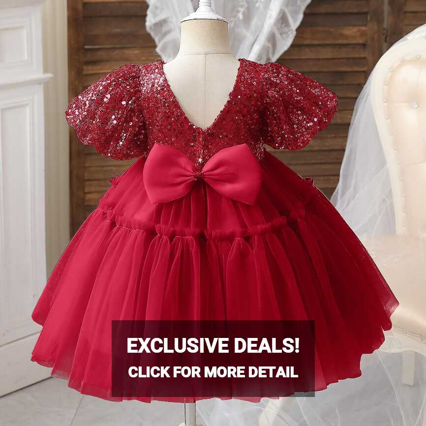 Baby Girl Summer Puff Sleeve Ball Gown 12m Girls Red Sequined ...