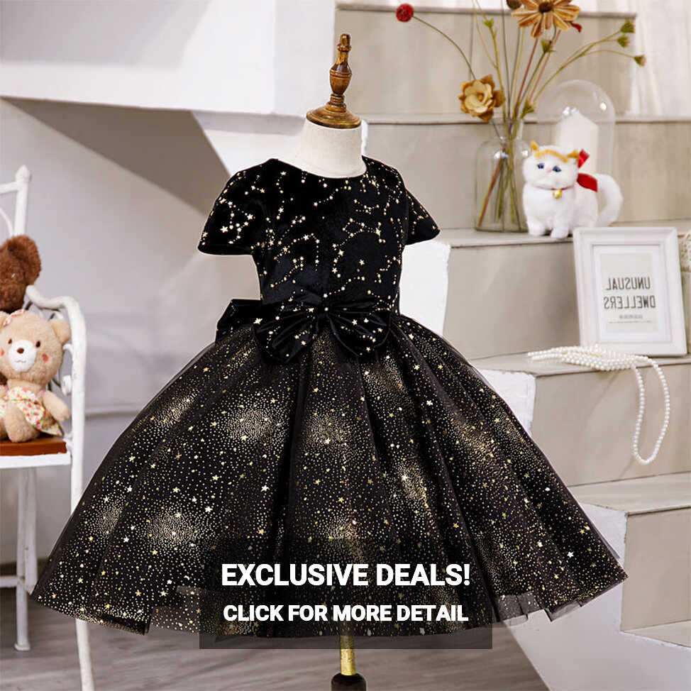 Baby Girl and Toddler Princess Dress Black Stars Sequins Puffy ...