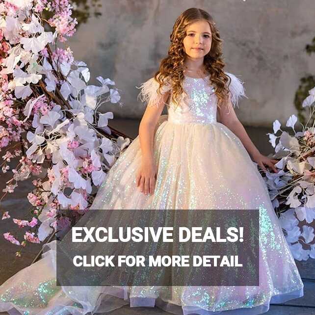 Baby Girls Birthday Party Ball Gown Feather Sleeve Little Kids ...