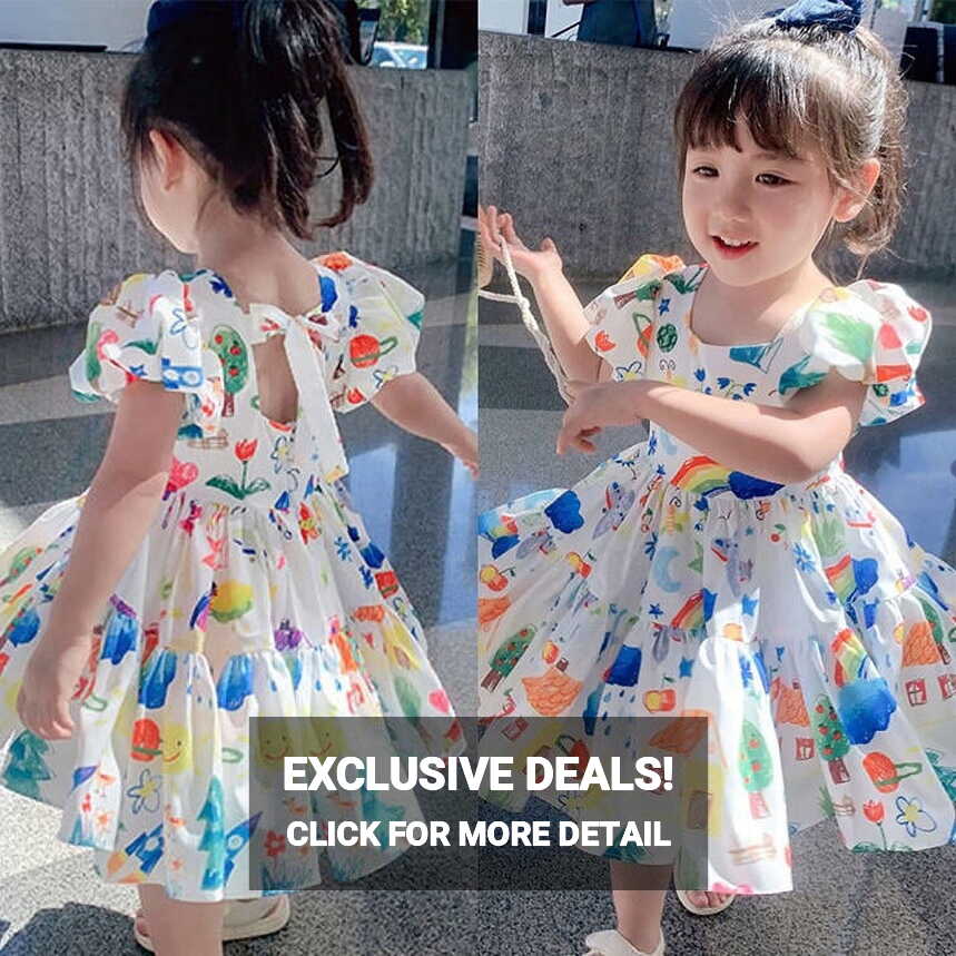 Baby Girls Print Dress Short Sleeve Cotton Casual Cotton Skirt ...