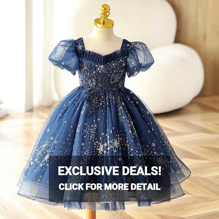 Baby Girls Star Sequins Blue Dresses Children Royal Lolita ...