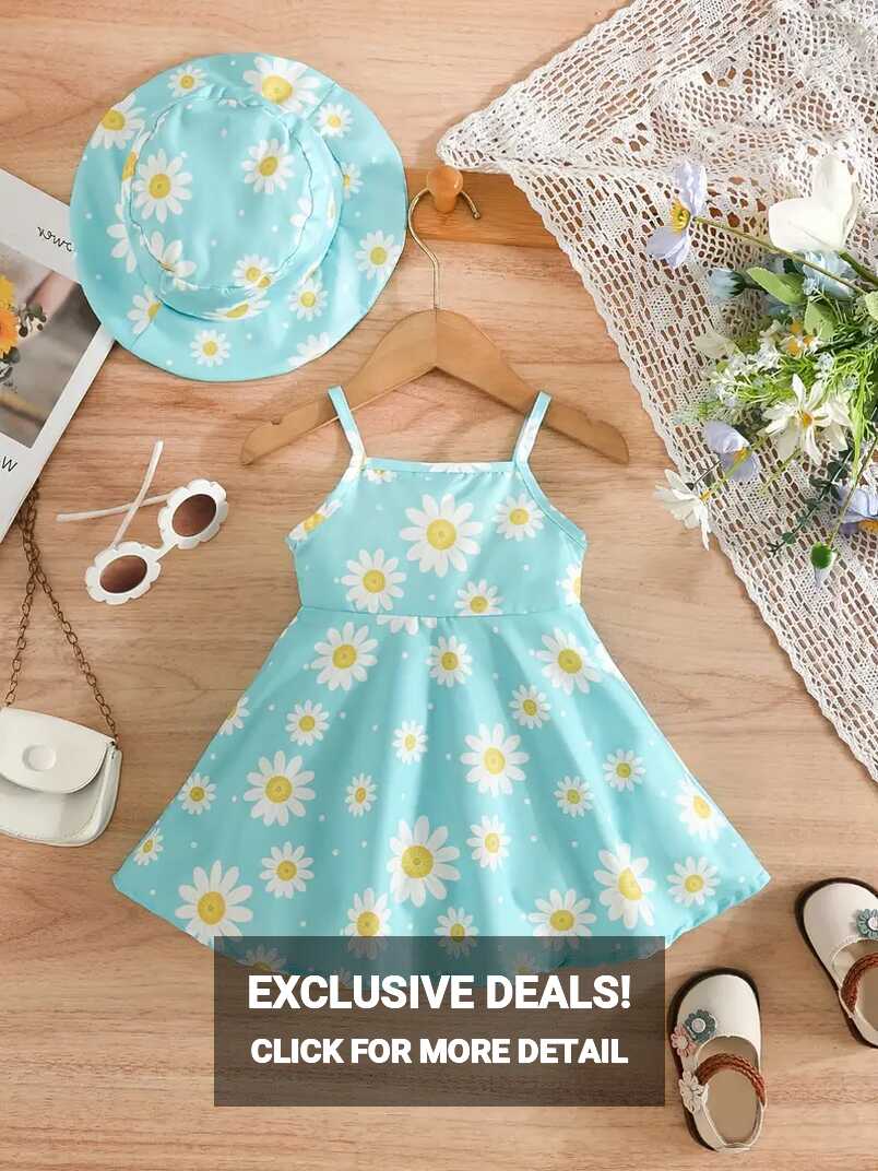 Baby Girls Summer Casual Style Daisy Print Suspender Dress + ...