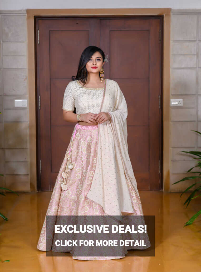 Baby Pink &amp; Off White Embroidered Lehenga Set – 101 Hues