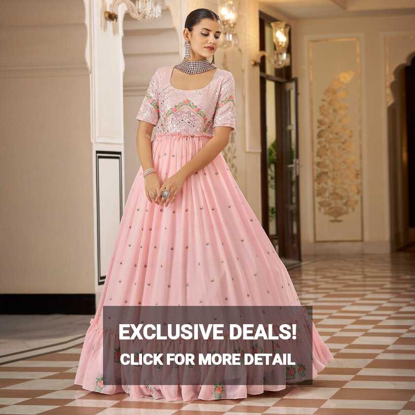 Baby Pink Embroidered Georgette Gown