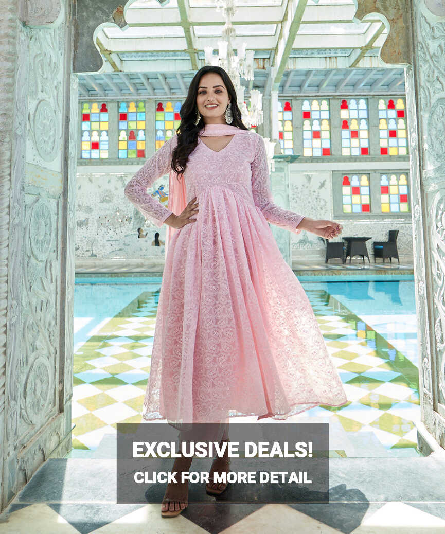 Baby Pink Georgette Anarkali Suit Set