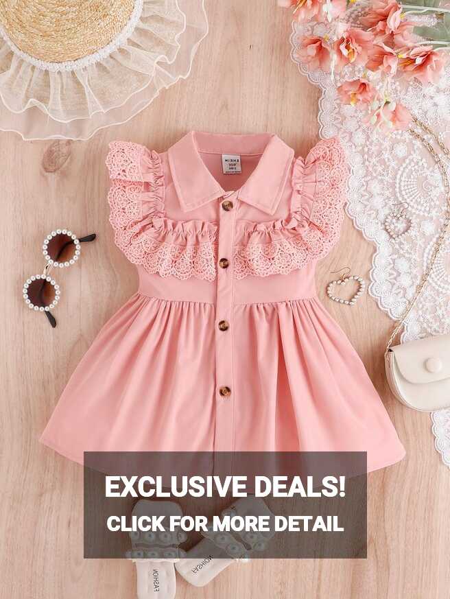 Baby Ruffle Lace Trim Shirt Dress | Baby girl dress design, Baby ...