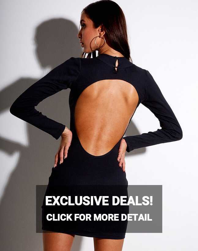 Backless Black Longsleeve Mini Dress | Quelin – motelrocks-com-us