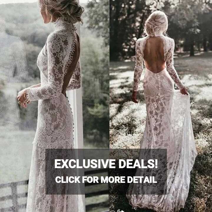 Backless Bridal Gown Real Lace Sheath Garden Beach Boho Wedding ...