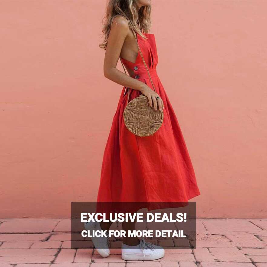 Backless Red Dress Summer Women Sleeveless Off Shoulder Sundress ...