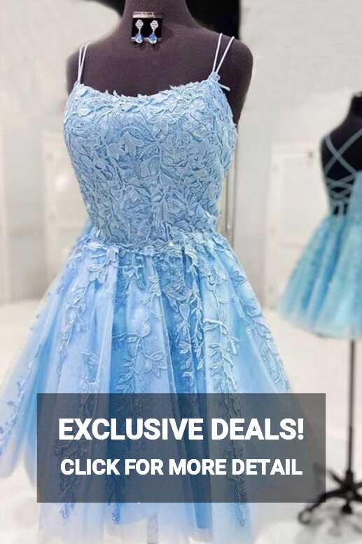 Backless Short Light Blue Lace Formal Graduation Dresses M3315