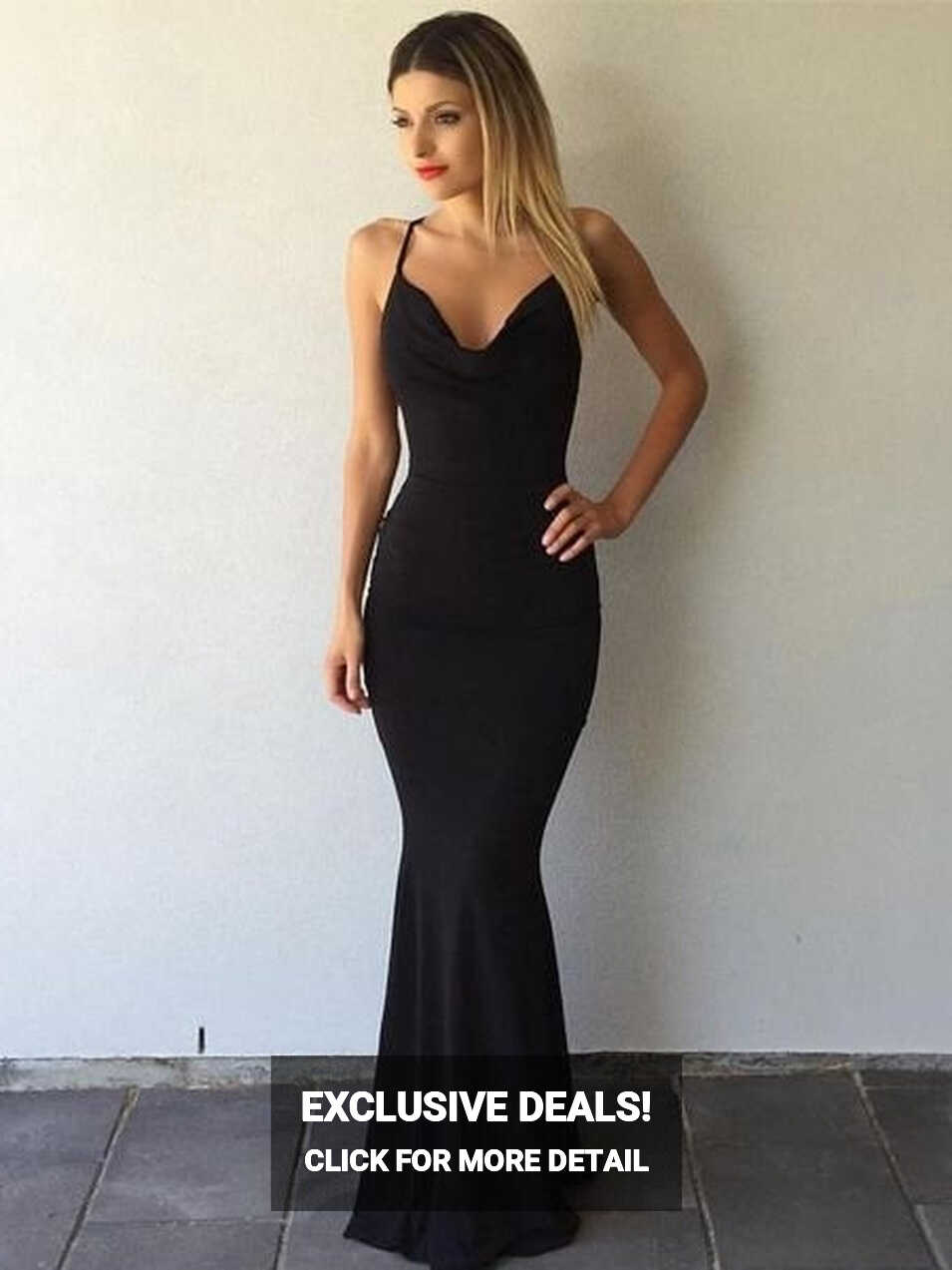 Backless Spaghetti Strap Mermaid Fitted Black Prom Dress