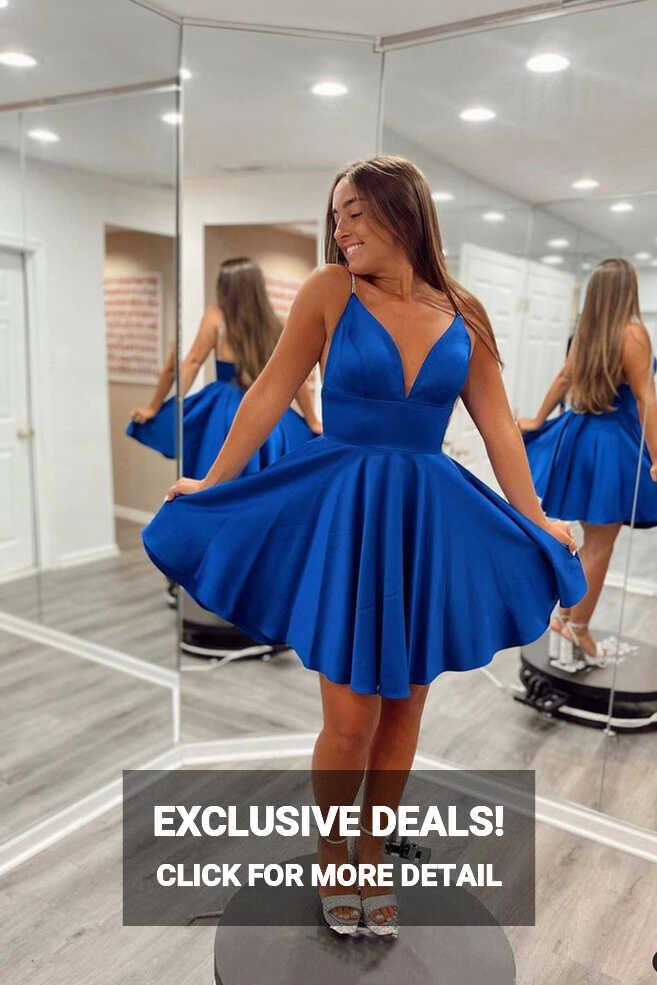 Backless V Neck Royal Blue Prom Dress, Royal Blue Short Homecoming ...