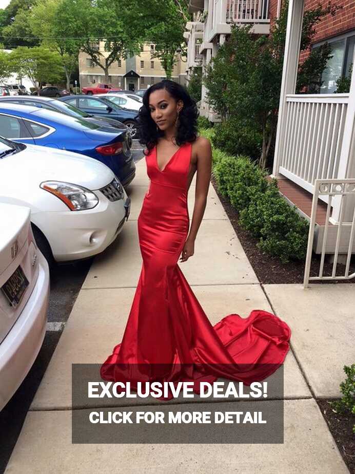 Backless V-neck Fitted Bright Red Prom Dress on Luulla