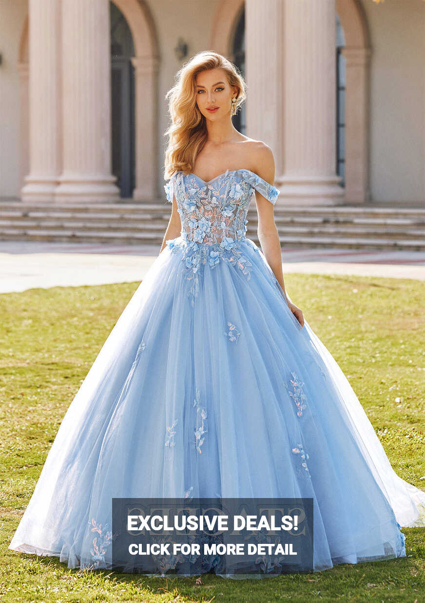 Ball Gown Off-the-Shoulder Long-Length Tulle Prom Dress with ...