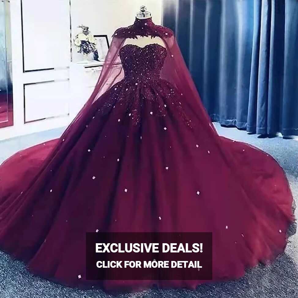 Ball Gown Princess Evening Night Dresses Cape Sweetheart Beaded ...