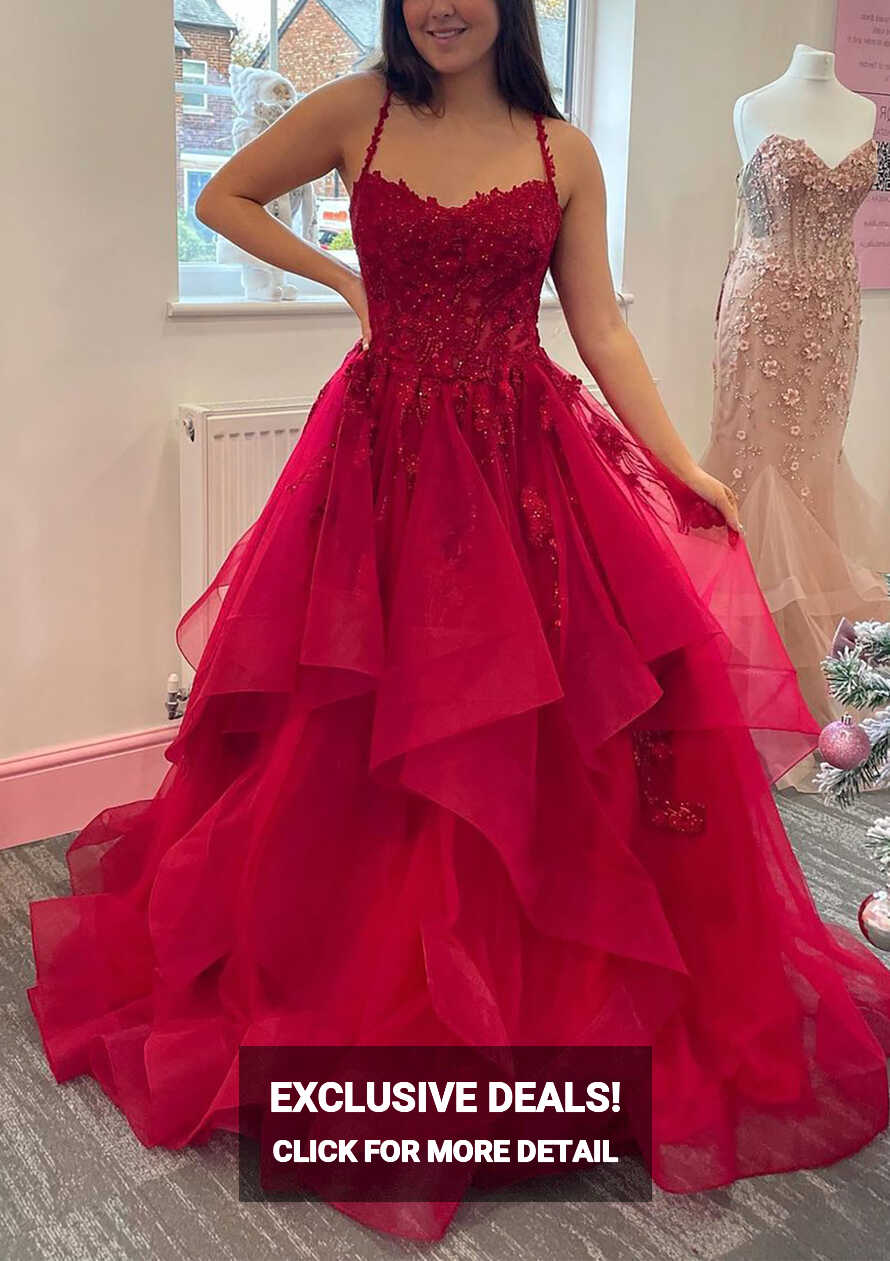 Ball Gown V Neck Sleeveless Tulle Sweep Train Prom Dress With ...