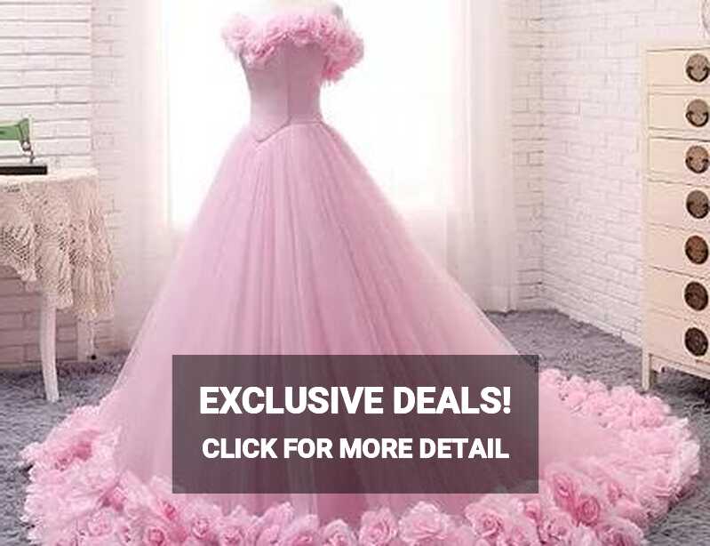 Ball Gown Wedding Dresses Off-the-shoulder Hand-Made Flower Pink ...